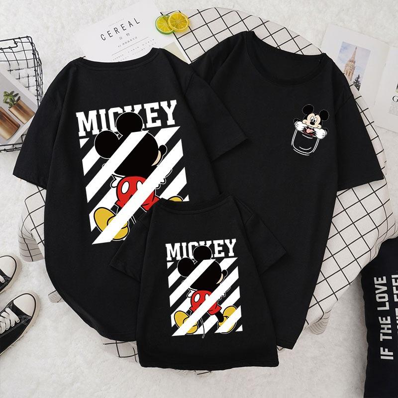 

Disney Микки Родительско-детская футболка с коротким рукавом Зарубежный стиль Большой размер Минни Хлопок Летний Уличный топ Мода Унисекс 4XL