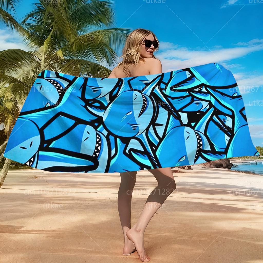 Extra Large Quick-Drying Microfiber Beach Towel - Shark Design, Super Absorbent & Lightweight