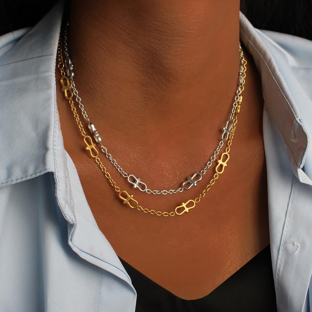 Fashion Jewelry Sets 18K Gold Plated Stainless Steel Chain Splice Bow Necklace and Bracelet Jewelry Sets for Women