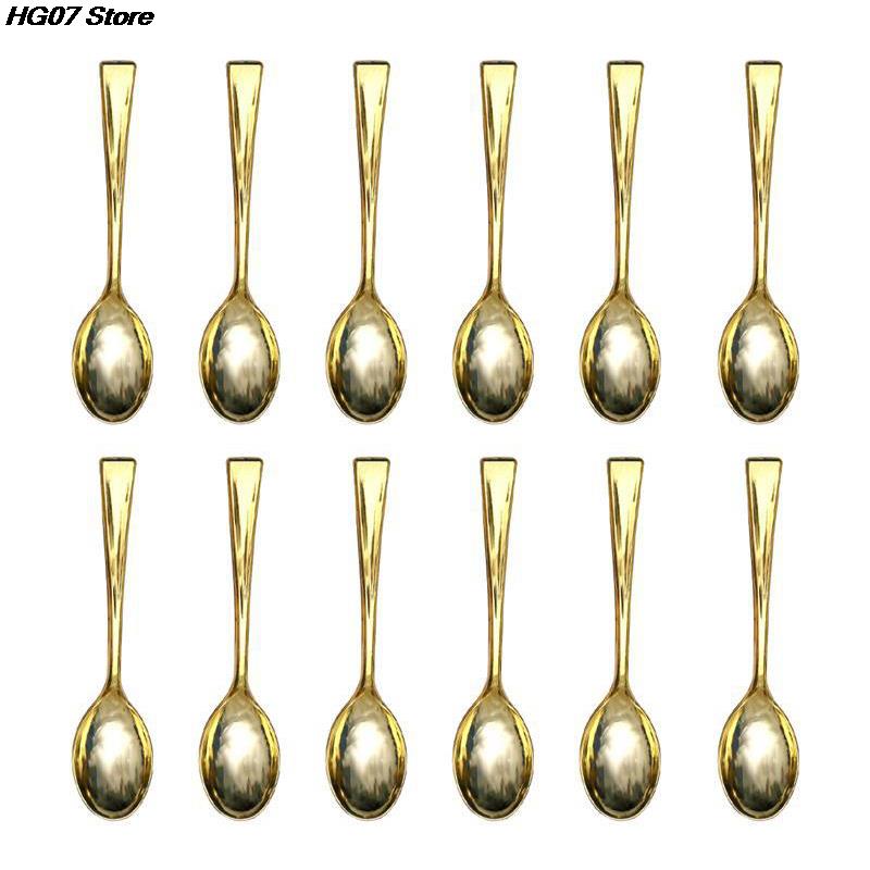 New 24PCS Plastic Disposable Spoons Golden Mini Spoon Set Plastic Imitate Metal Flatware For Barbecue Party Picnic Kitchenware