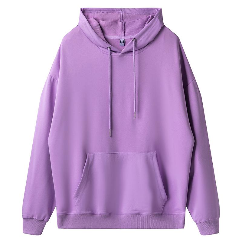 Solid Color Cotton Blends Sweatshirt Zipper Loop Knit Hooded Cardigan Jacket Loose Hoodie Team Uniform Work Advertising Hoodies Coat