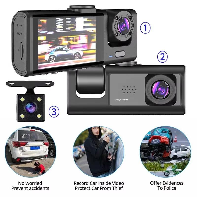2025 Neu 3-Kanal Mini Auto DVR Dreiwege-Dashcam Innenraumkamera DVRs Recorder FHD 1080P Video Dashcam Camcorder Blackbox Registrator