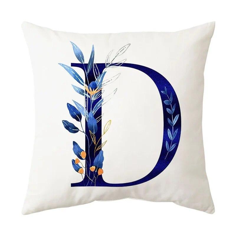 Blue Plant Alphabet Print Pattern Cushion Cover Home Living Room Sofa Decoration Square Throw Pillow Pillow Cover 45x45cm