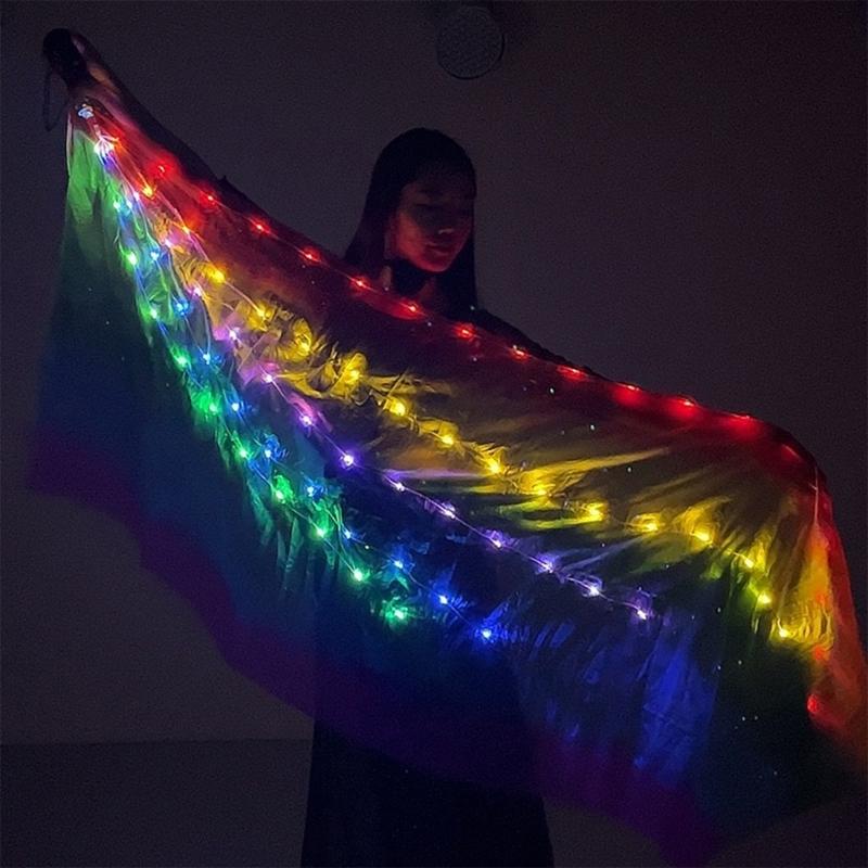 LED Dance Silk Veil Belly Dance Ball LED Light Silk Veils Rectangle Veil Party Supplies for Belly Dance Performances