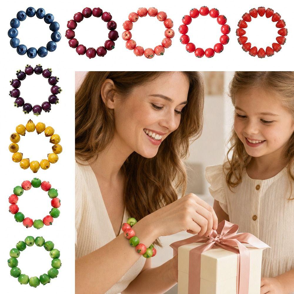 3D Fruit Dopamine Wrist Jewelry Multi-color Fruit Beaded Bracelet Y2K Resin Fruit Bracelet  Summer