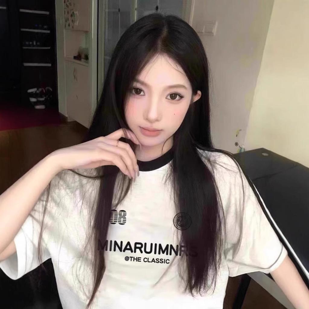 Pure cotton American three-bar gray short-sleeved t-shirt women's summer loose and lazy Guochao high street couple half-sleeved top