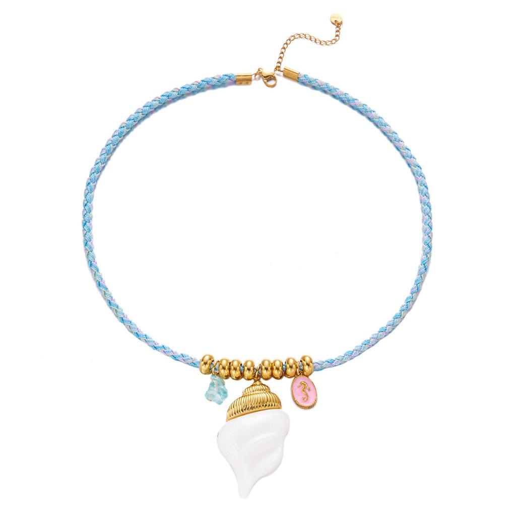 Bohemian Turquoise Shell Pendant Necklace With Stainless Steel Chain For Summer Vacation Style
