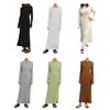Women's Long Sleeve Ribbed Knitted Maxi Dress Crew Neck Bodycon Sweater Dress Elastic Slim Tie Waist Pencil Long Dress