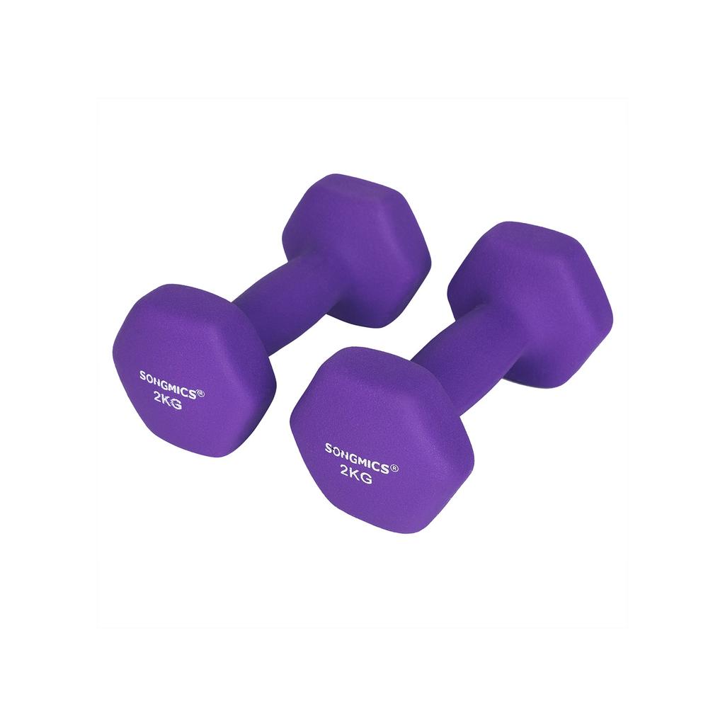 SONGMICS Dumbbells Set of 2 2 x 2kg Non-Slip Dumbbells with Matte Coating Neoprene Home Training Strength Training Purple