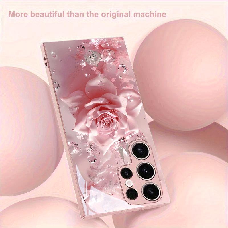 Pink Diamond Rose Shimmer Pattern  Phone Case for Samsung Galaxy S26 S25 S24 S23 S22 S21 S20 Note 20 Ultra  Back Cover