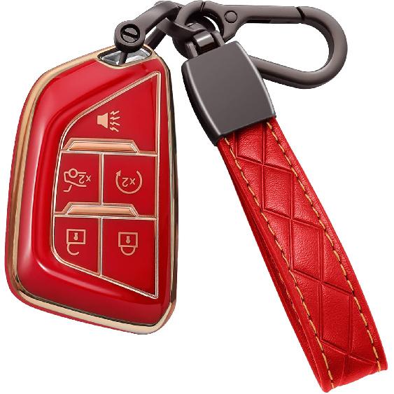 for Cadillac Key Fob Cover Soft TPU with Keychain Shell Full Protective Cover Remote Smart Key Fob Case Compatible with 2020-2023 Cadillac Escalade