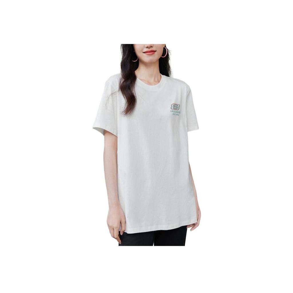 Skechers Casual Comfortable Printed Breathable Short Sleeve T-Shirt Unisex Tops Cotton-Candy-White L224U072-0074
