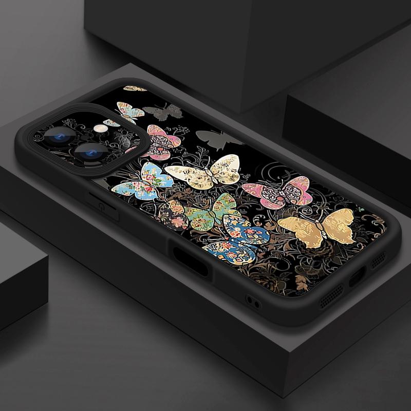 

Candy Color Phone Case For iPhone 16 Pro Max 16e 14 15 Pro Max Plus 13 12 11 Pro 7 8 XR X XS Butterfly Phone Case Shockproof Bumper TPU Silicone Cover iPhone 16e чорний