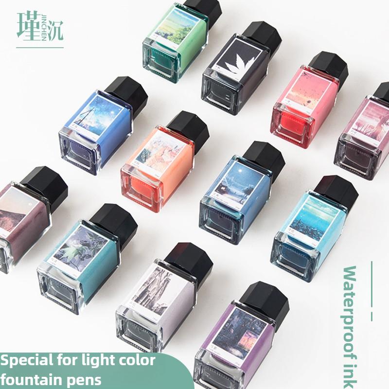 JINCHEN 12 Colors Fountain Pen Ink Waterproof Quick-Dry Pastel Ink for Dip Pen Calligraphy Watercolor Stationery School Supplies