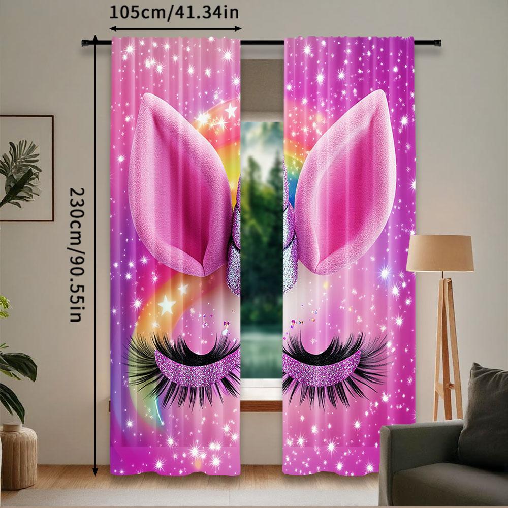 Set Of 2 Pink Unicorn Fantasy Curtains Vibrant Printed Design Suitable Bedroom Bathroom Living Room Dining Study Curtain Polyester Ideal For