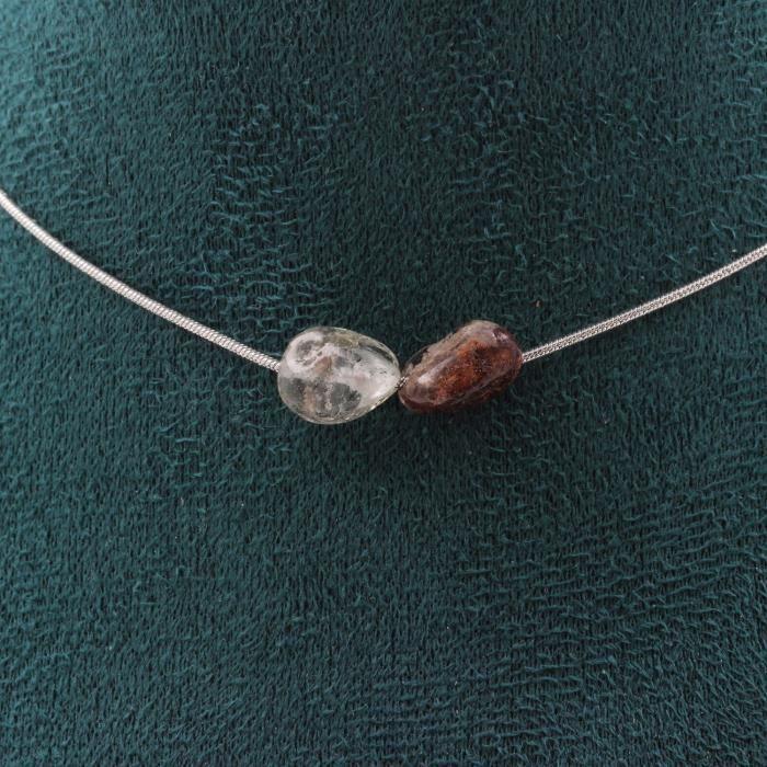 Collier - ABIJOUX - Quartz fantôme vert - 2 perles - Acier inoxydable - Longueur personnalisable