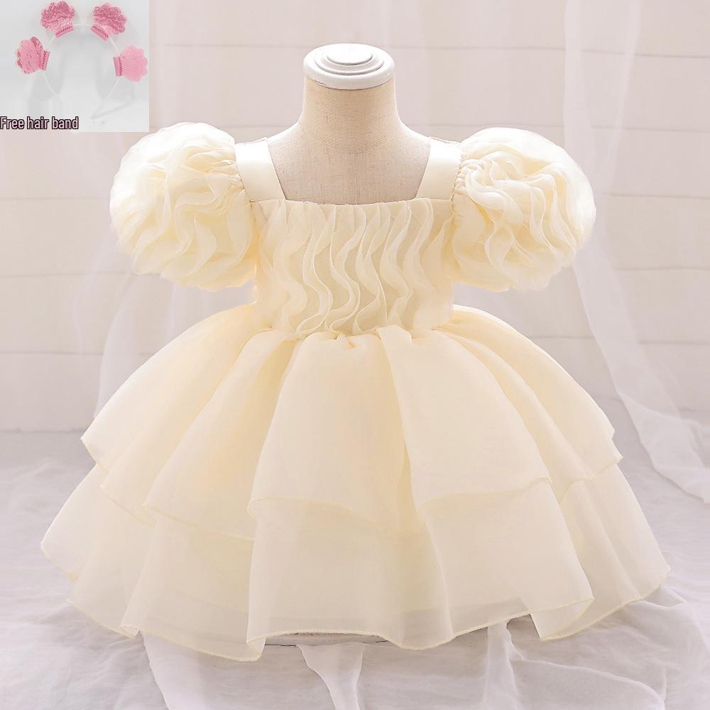 

Европейское и американское платье принцессы для малышки с рукавами-буфами, вечернее платье с пышной юбкой для 1-летней девочки 80cm/18-24 Months