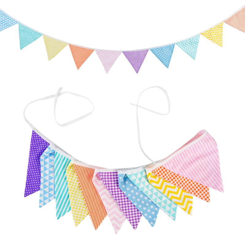 OEING Striped Cotton Birthday Bunting Flag 3.3m