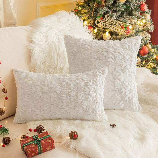 Throw Pillowcase 3D Snowflake Embroidery Hidden Zipper Closure Pillow Cover Bedroom Living Room