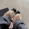 First layer cowhide~ Korean version temperament 5.5cm thick heel square head wool single shoes women's 2025 new plush shoes