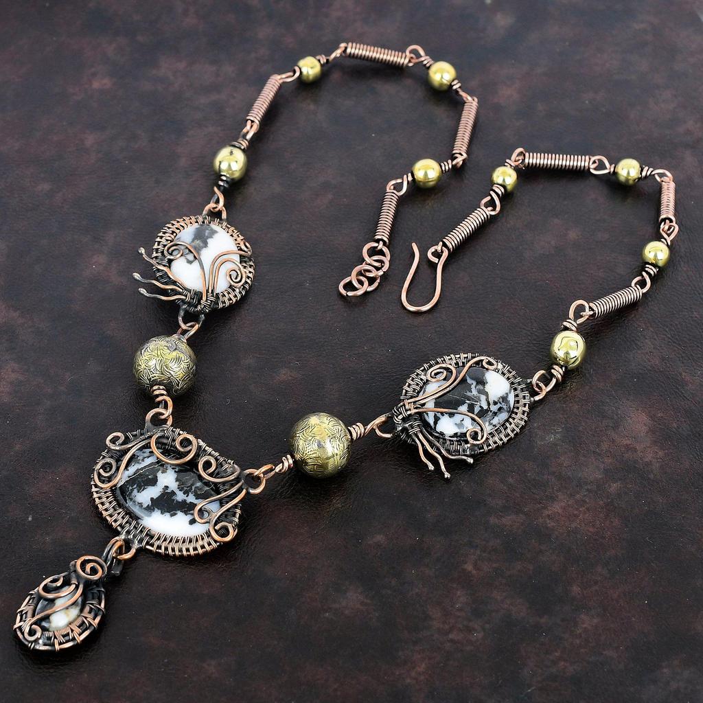 White Buffalo Turquoise Necklace Copper Wire Wrapped Necklace Handmade Jewelry Adjustable Necklace Copper Gemstone Jewelry Anniversary Gifts