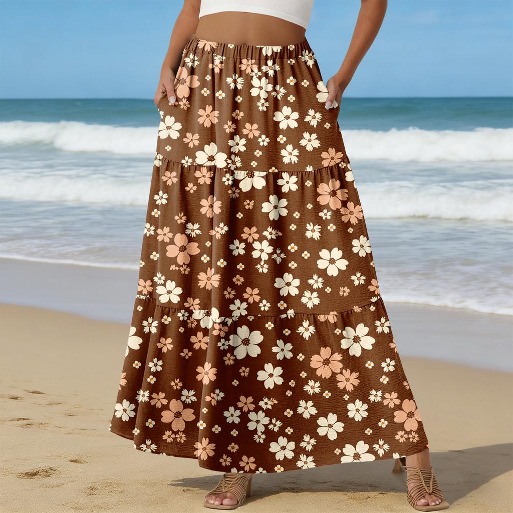 Damen Casual High Waist Kordelzug A-Linien Rock Farbiger Rock Mit Taschen