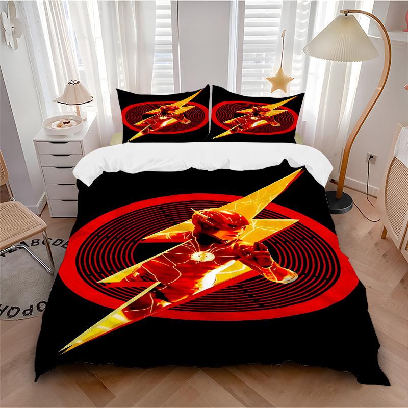 3pcs Flash Superhero Cover Set, Bedding Set, Soft Comfortable Duvet Cover, For Bedroom, Guest Room (1*Duvet Cover + 2*Pillowcases, Without C