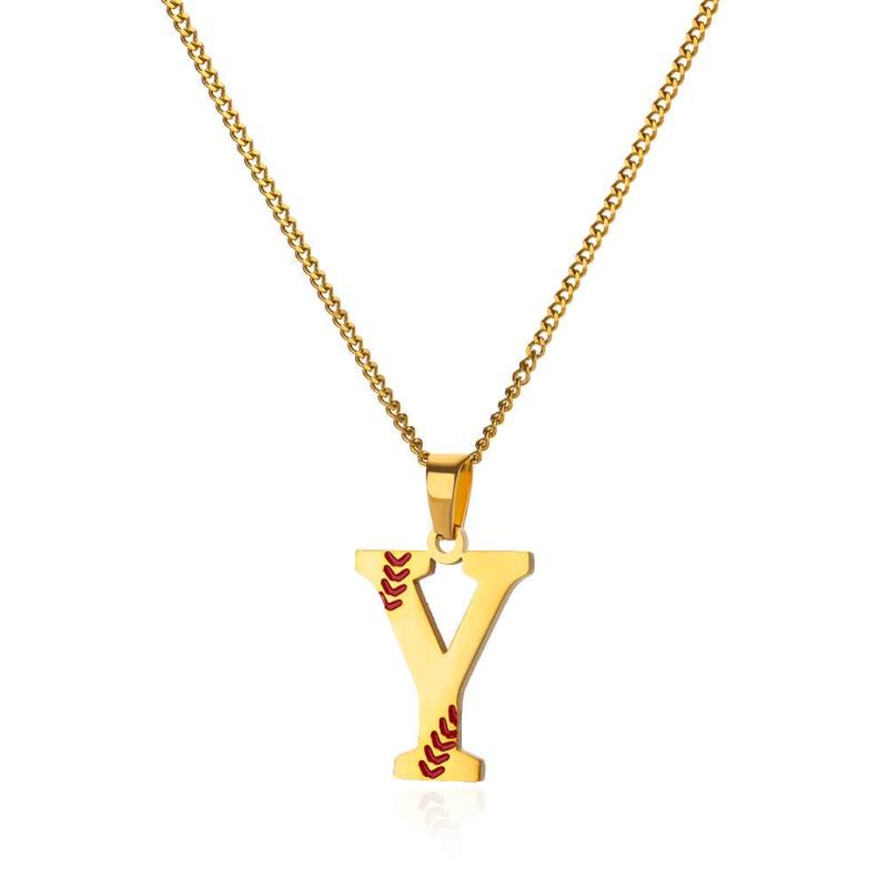 New Design Exquisite Baseball Initials - Letter Necklace Stainless Steel Chain English Pendant