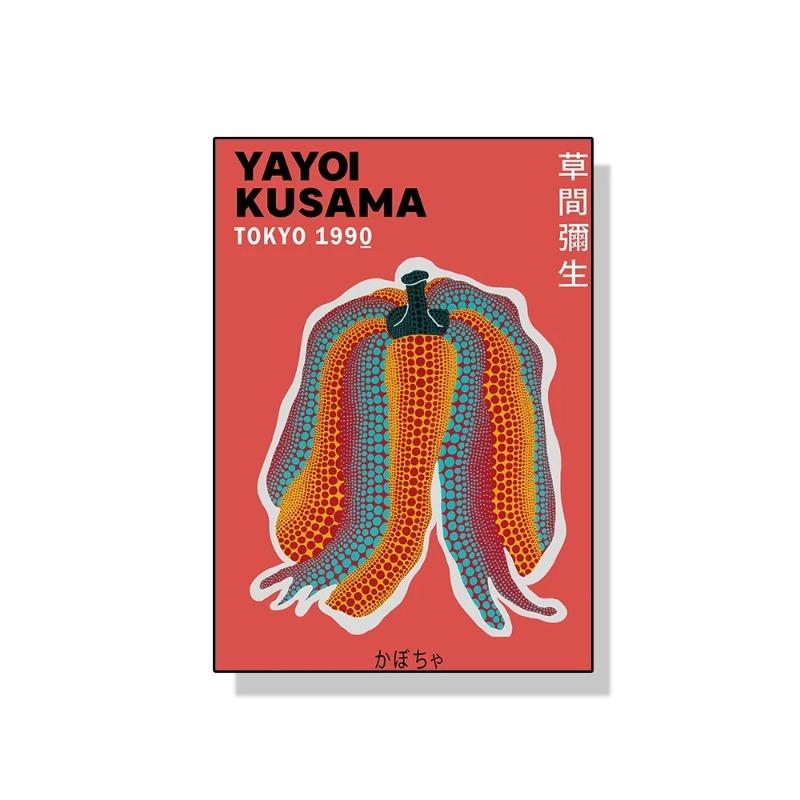 Yayoi Kusama Kunstausstellung Kürbisblume Wandkunst Poster Drucke Abstrakte Leinwandmalerei Bild für Modernes Zimmer Wohnkultur
