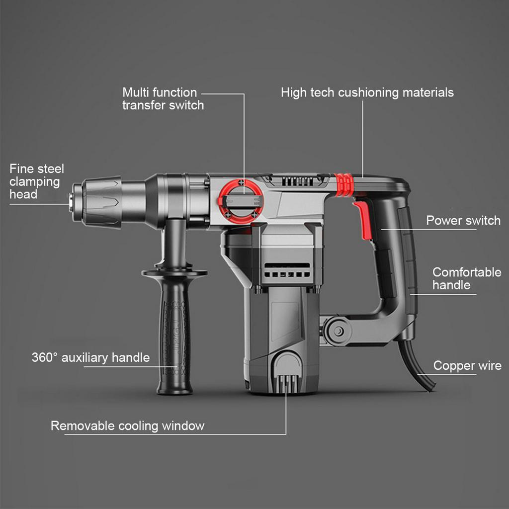 220V Multi-function Industrial Electric Drill Hammer Impact High Power Professional Rotary Hammer Puncher Demolition 4980W