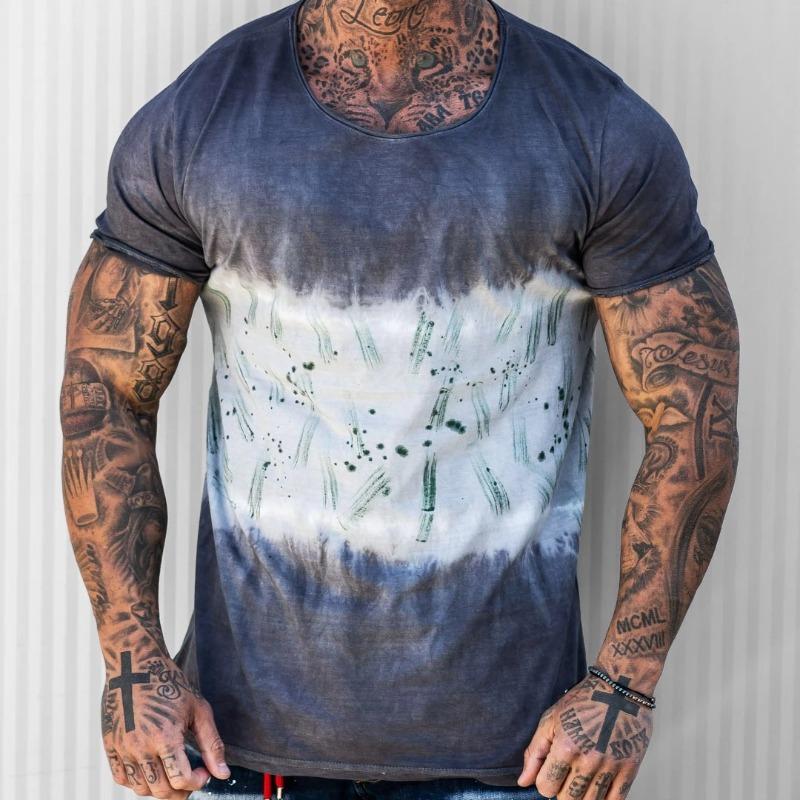Men's 3D Printed T-shirt Round Neck Short Sleeved Artistic Lacquer Printed Short Sleeved Shirt