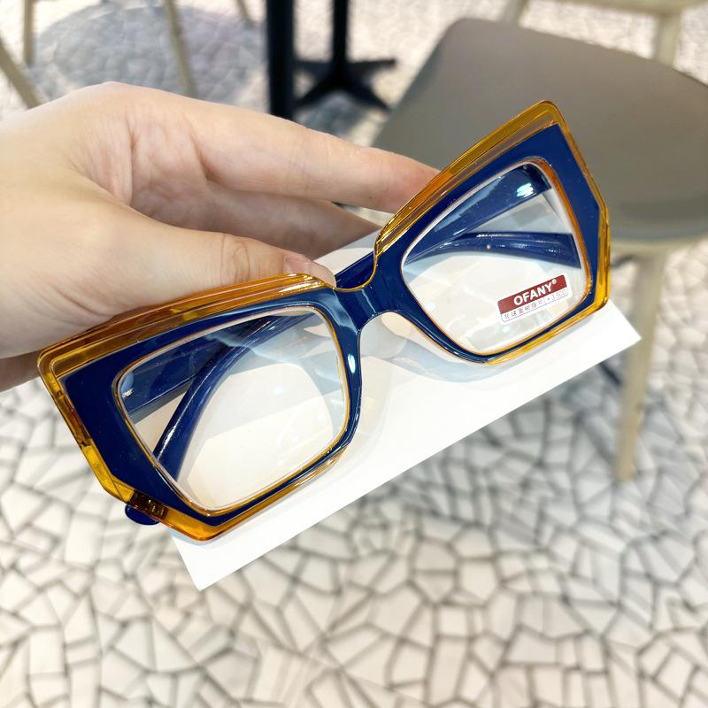 Women's Large-frame Retro Anti-blue Light Fashionable Presbyopia Glasses Ultra-light Polygon Color Blocked Glasses +1.0 To +4.0
