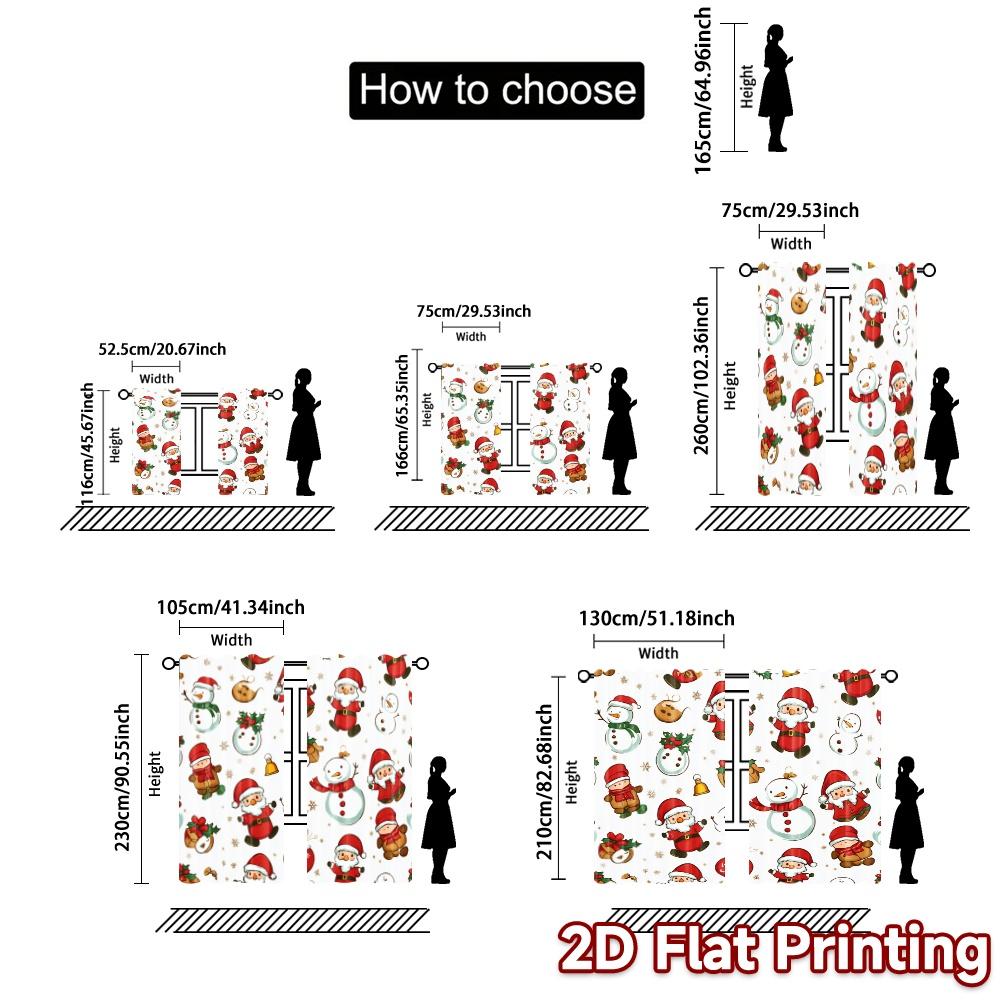 Set Of 2 Curtains Christmas Teddy Bear Santa Snowman Chic Curtain Cloth Durable Polyester Fabric Insulation Thermal