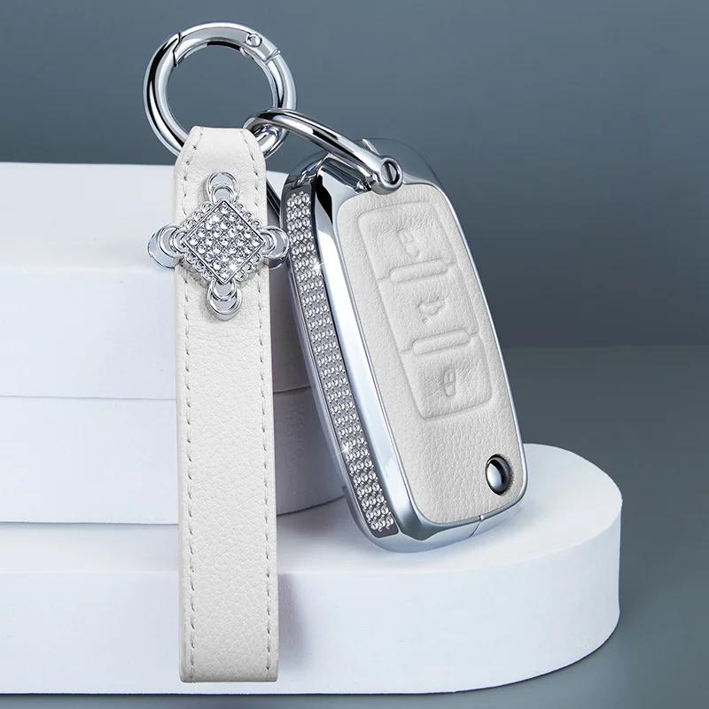 

Interior Mouldings Diamond Alloy Car Flip Key Case Cover For Volkswagen Bora Polo Tiguan Jetta Passat B5 B6 Golf Beetle Skoda Oc