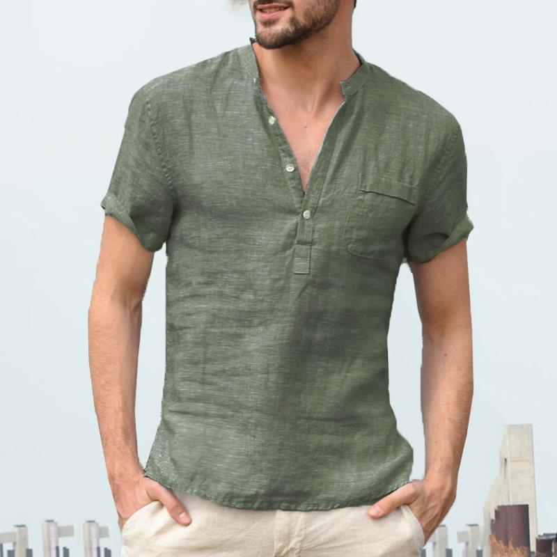 Summer Men's  Cotton and Linen Short-Sleeved T-shirt Casual Men's T-shirt Shirt Male Breathable