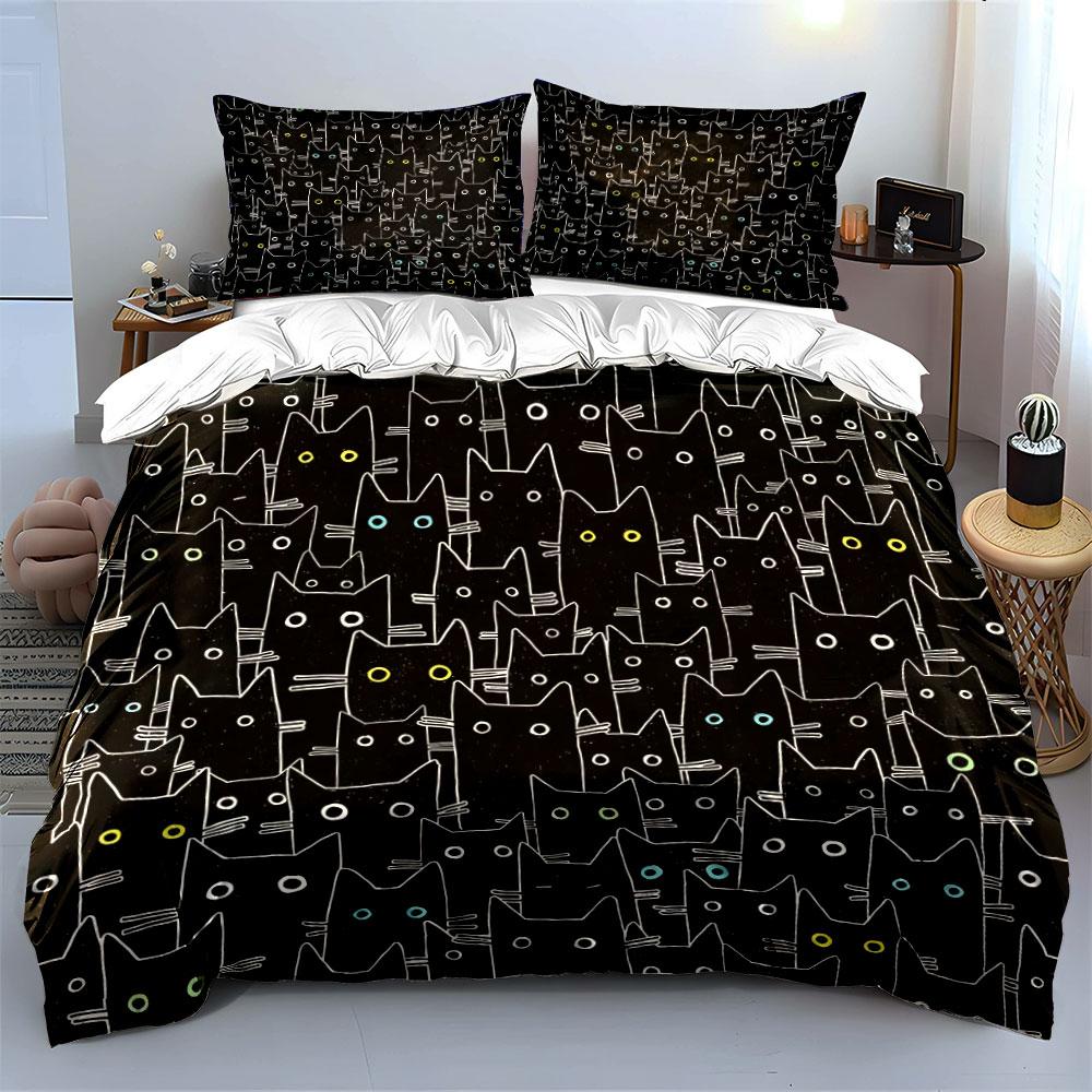 Black Cat Pattern Design Bedding Duvet Cover Set (1*Duvet Cover 2*Pillowcases, without duvet insert)