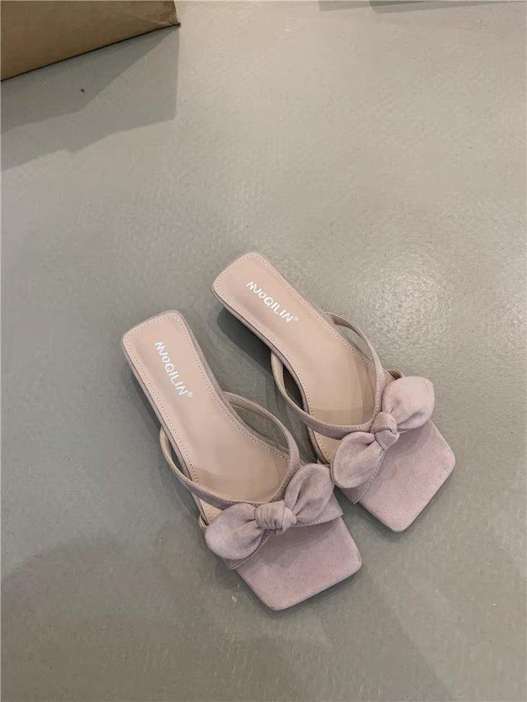 

Soft leather version~ French stunning bow square head cross with cool slippers 2025 new matte one-word sandals 40
