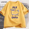 PLZ STFU Pug T Shirt Men Casual Short Sleeve Tee Shirt Meme Funny T-Shirt Vintage Drawing Racoon Animal Tshirt Streetwear Tees