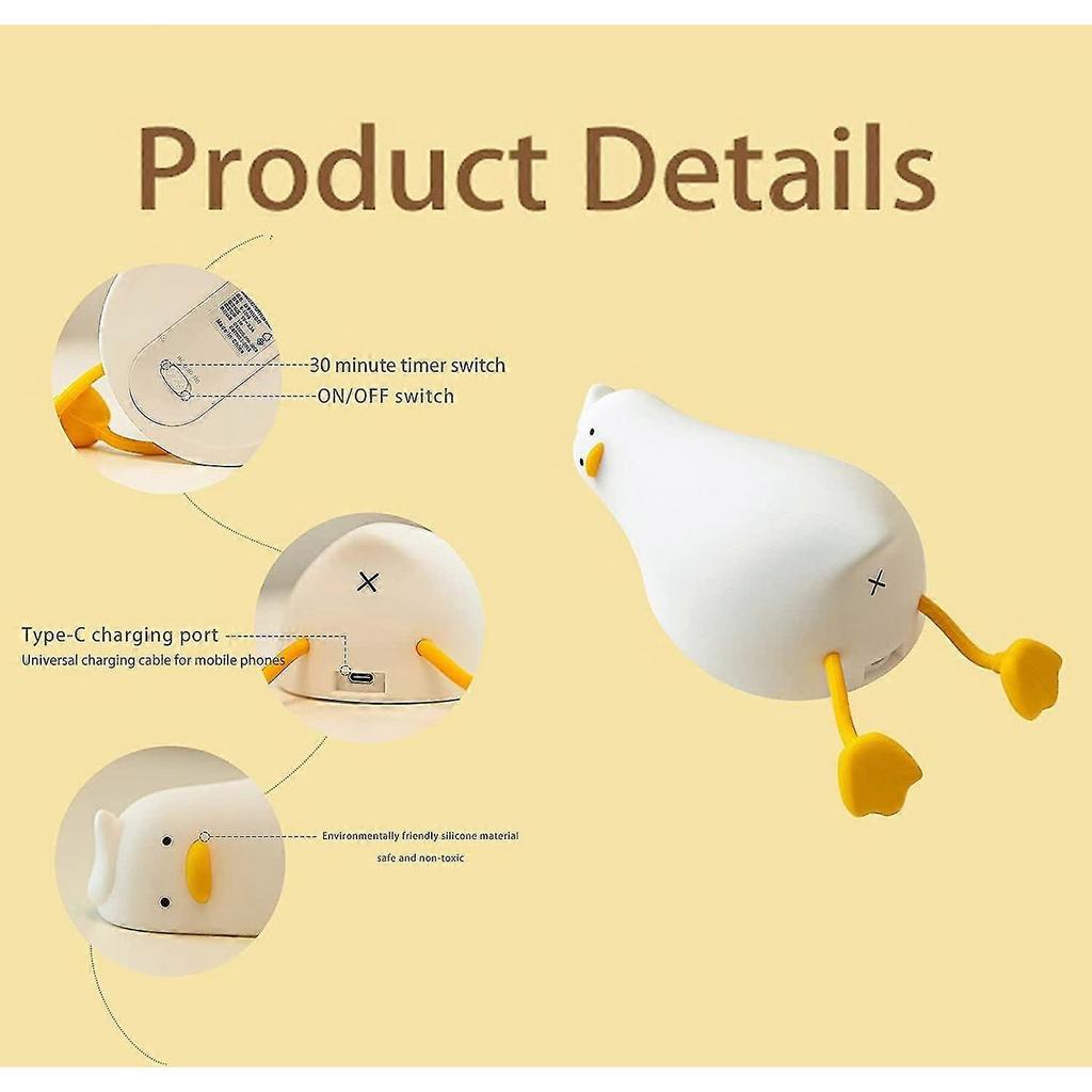 Led Lying Flat Duck Night Light, 3 Level Dimmable Nursery Nightlight,cute Lamp Silicone Squishy Light Up Duck,rechargeable Bedside Touch Lamp For Brea