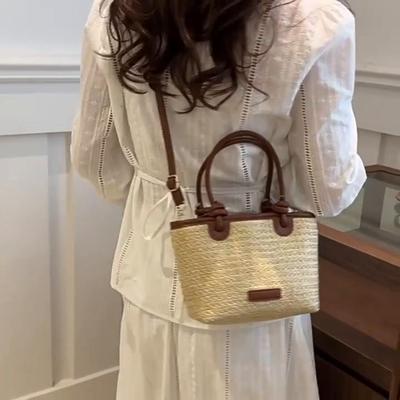 New Straw Woven Crossbody Bags For Women Summer Rattan Vacation Bucket Shoulder Bags Summer Seaside Beach Handbags