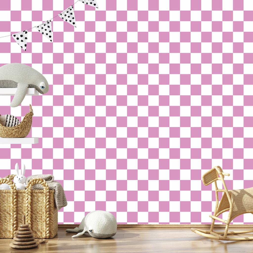 Checkerboard Wallpaper Powder Pink and White for Living Room and Bedroom 50x1000