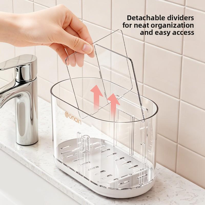 Toothbrush Storage Rack - Wall-mounted Without Drilling - Tooth Care Storage Rack with Dust-proof and Water-draining Function