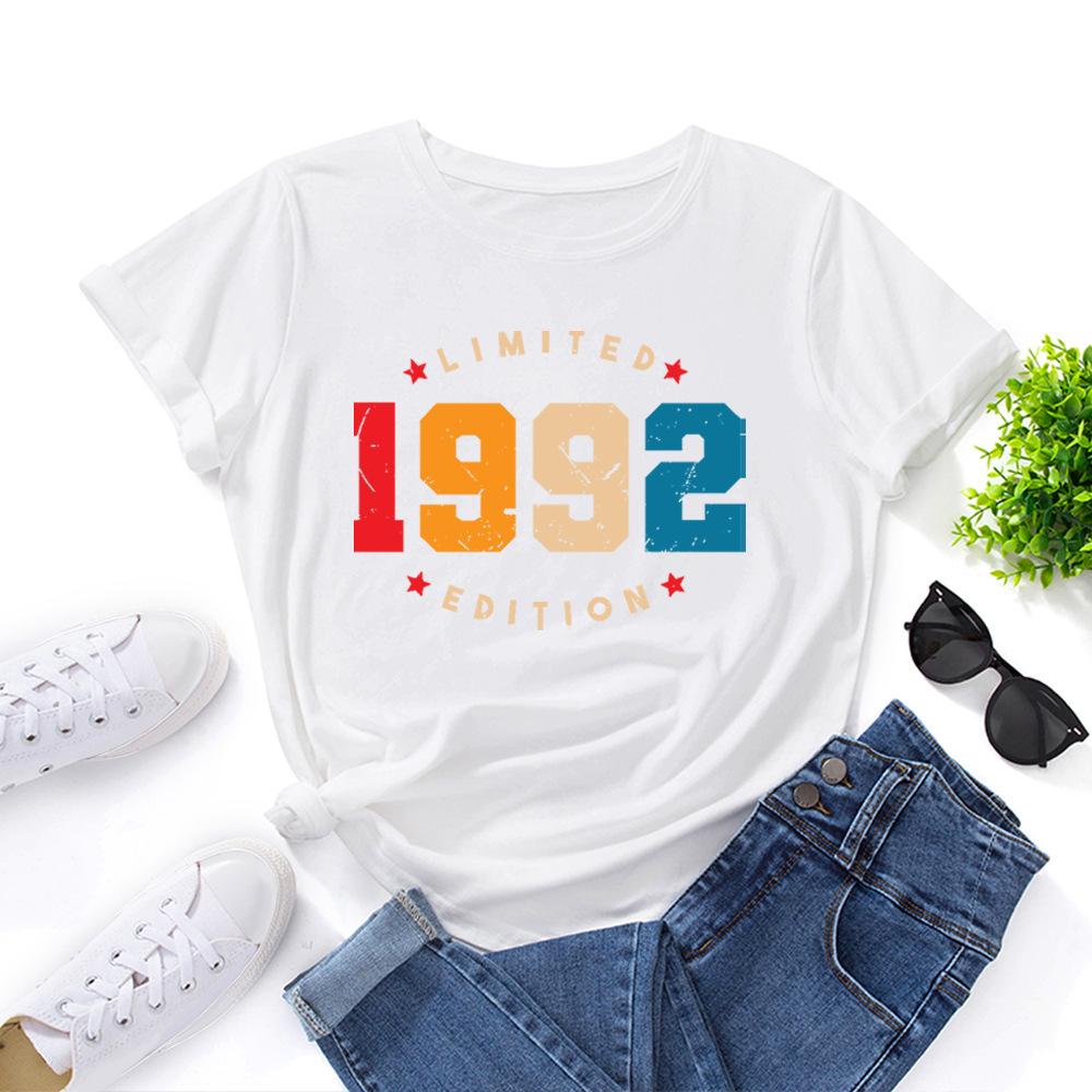 Cotton T-Shirt Short Sleeve Round Neck Women 2d Print Tops