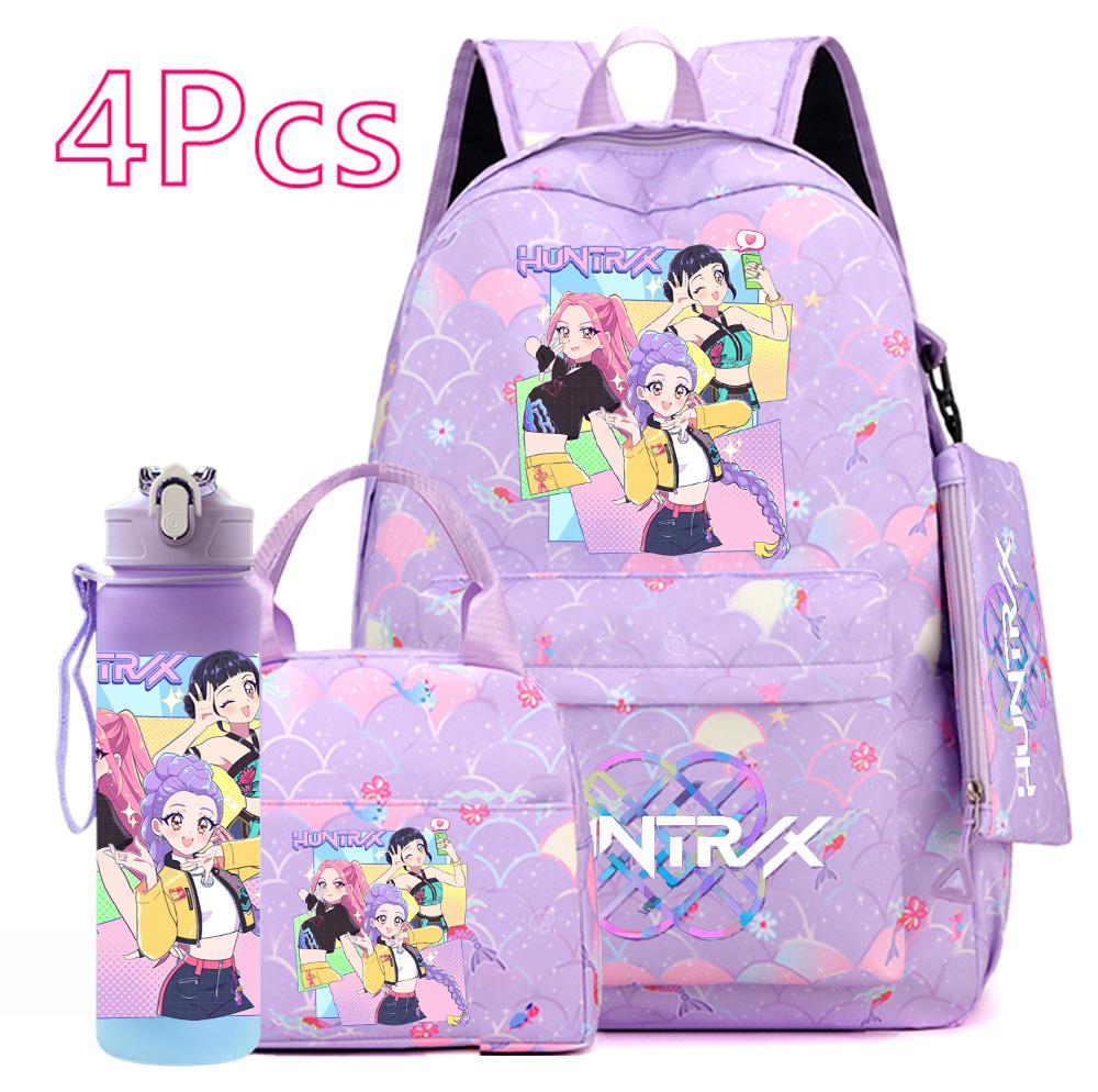 Set da 4 pezzi/set Zaino stampato KPOP cartone animato con borsa a mano astuccio borraccia da 750 ml per adolescente ragazzo ragazza zaino di grande capacità borsa da scuola zaino