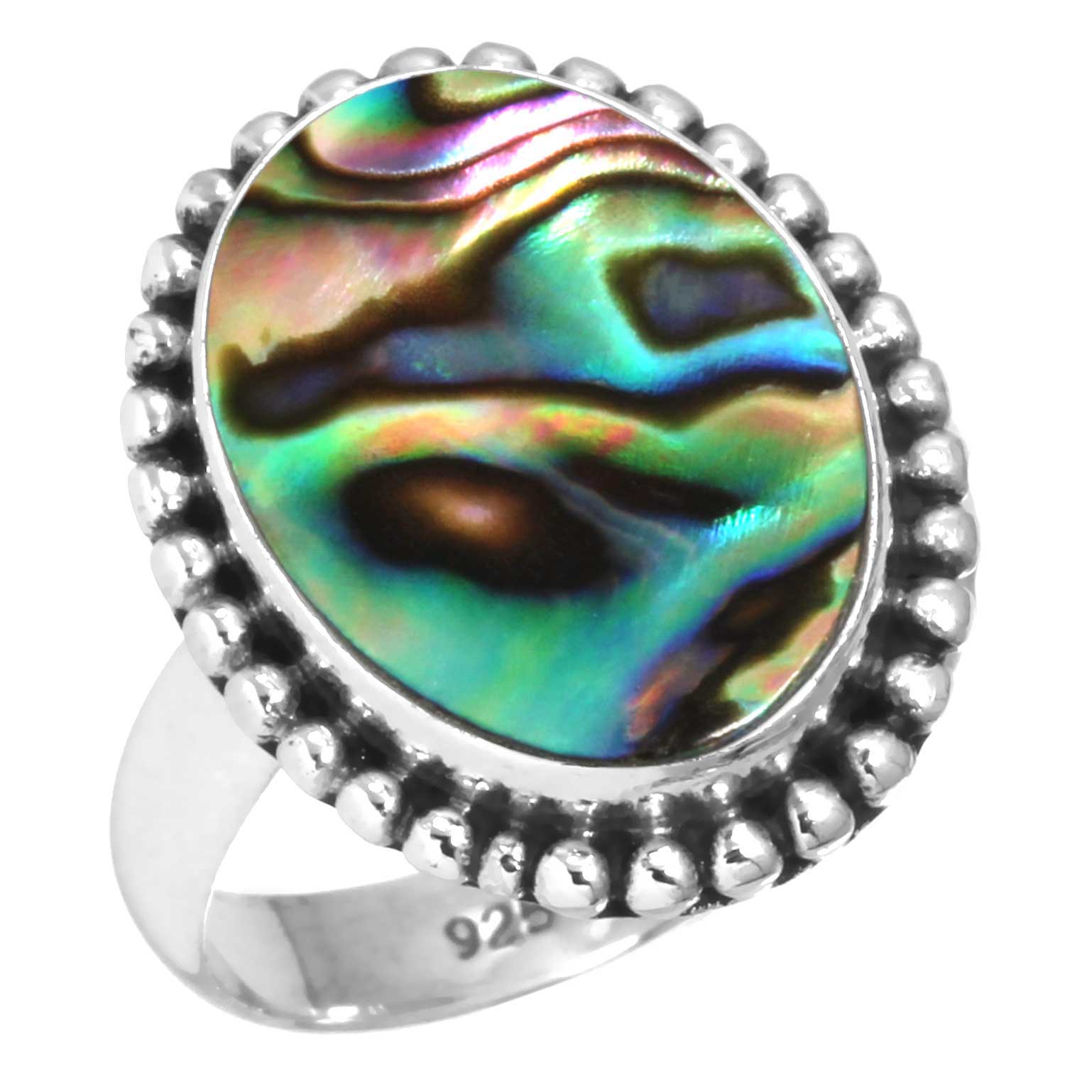 

Кольцо из стерлингового серебра 925 пробы с драгоценными камнями, ювелирные изделия ручной работы, подарок на помолвку, аквамариновый халцедон, ракушка-ушка, синий солнечный камень, лабрадорит, пренит, бохо 7.5