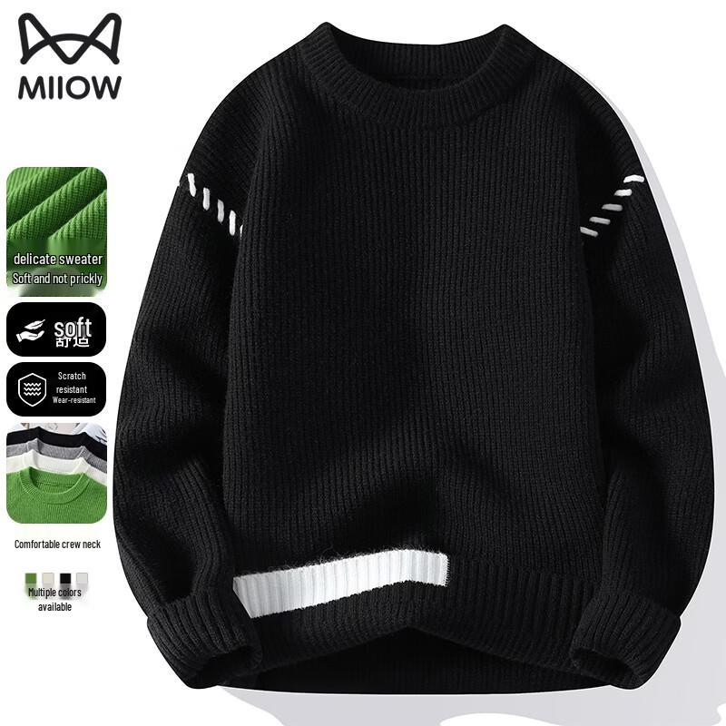 MiiOW Men s Fleece-Lined Round Neck Pullover Sweater L