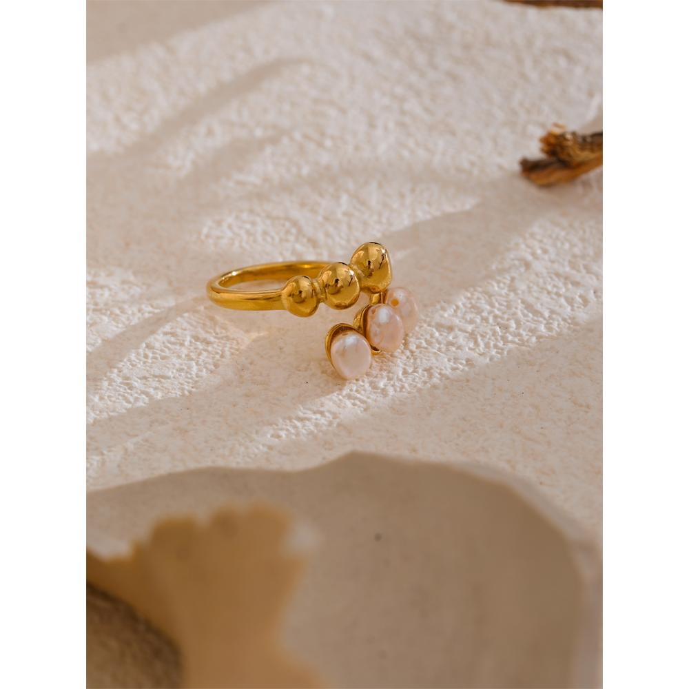 Yhpup Natural Freshwater Pearl High Quality Adjustable Embrace Ring for Women Stainless Steel Charm Fashion Jewelry Gift