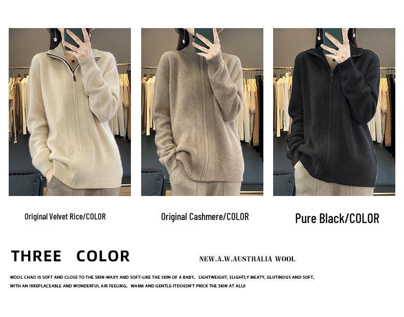 High Neck Warm Zipper Knit Cardigan - Women's Fashion, Age-Reducing Lazy Style, Autumn/Winter Outerwear