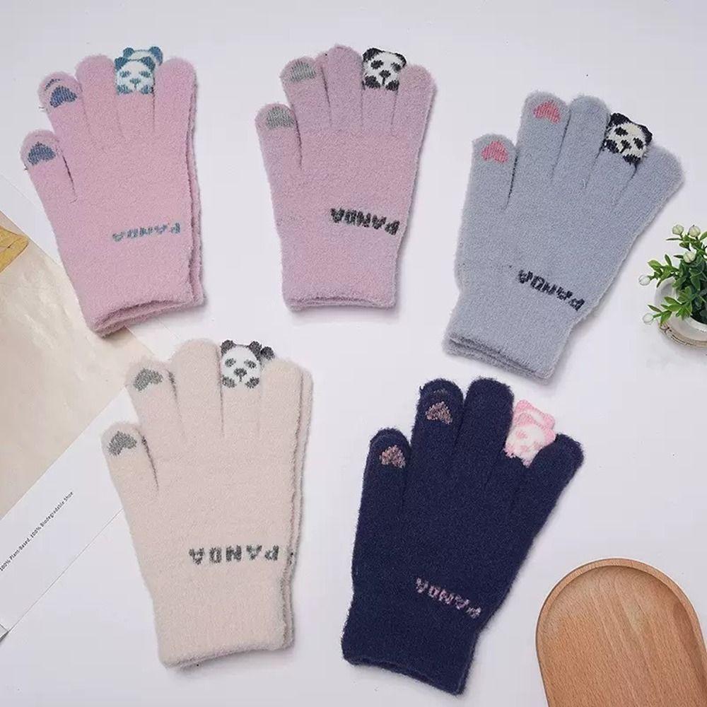 Knit Fabric Crystal Fleece Knitted Gloves One Size Thick Warm Gloves For Students