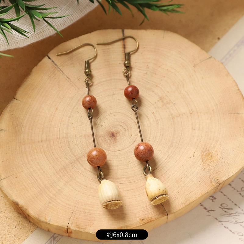 Retro handgefertigte Pflanzenfrucht-Ohrringe Mori Tannenzapfen literarischer und ethnischer Stil traditionelle chinesische Medizin Trockenfrucht Nische kreative Ohrringe Frauen